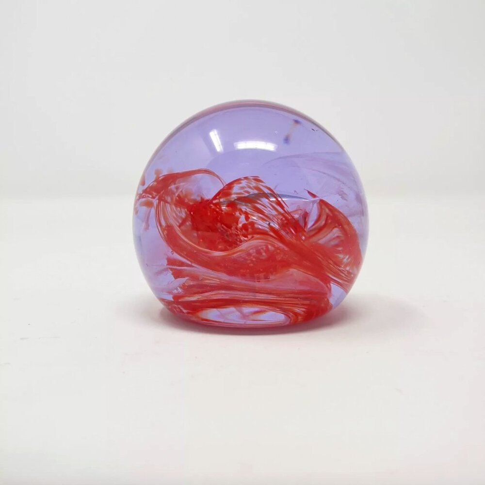 Caithness Moon Crystal Scotland Lt Purple & Red Swirl Blown Glass 2" Paperweight